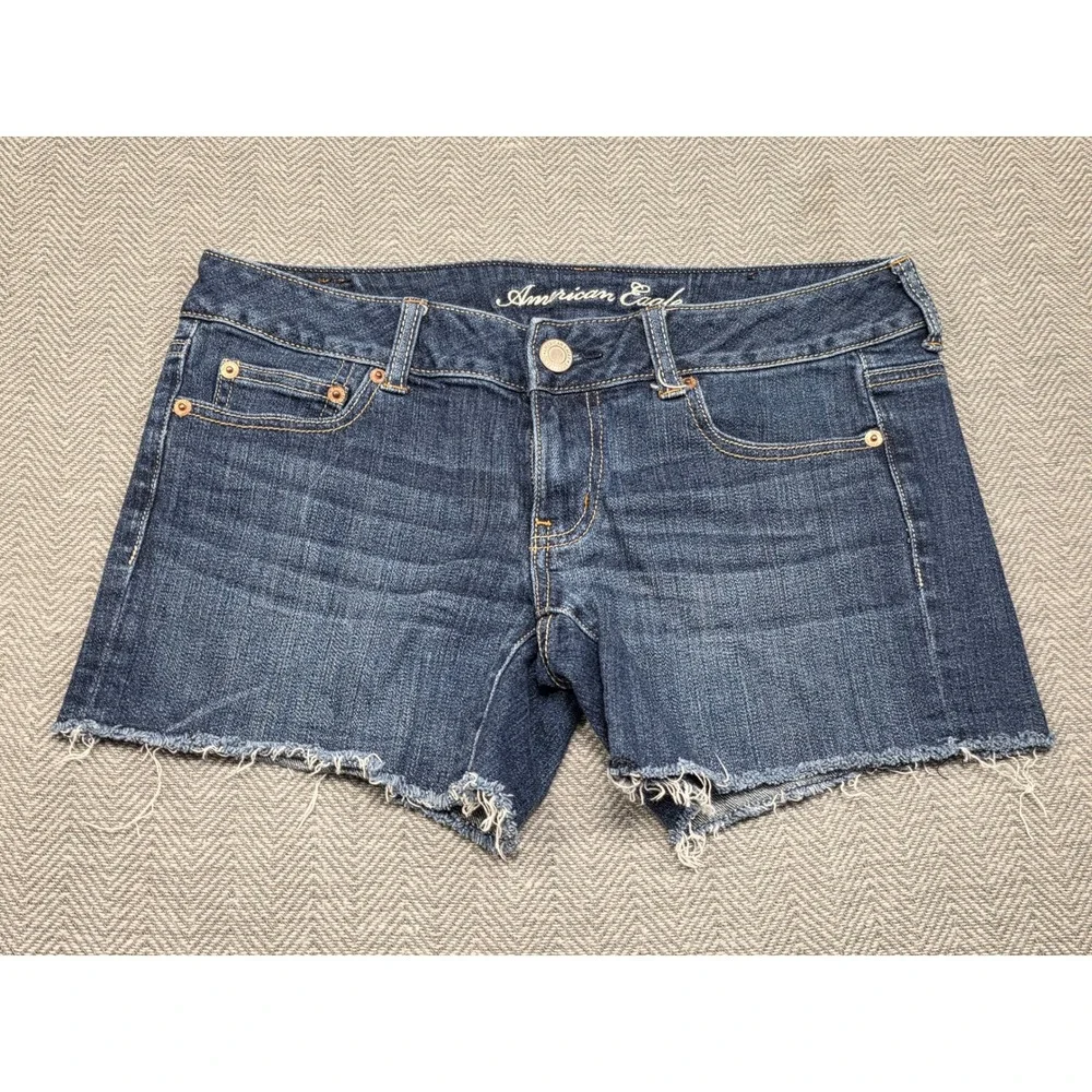 American Eagle Outfitters Womens Dark Wash Raw Hem Stretch Denim Shorts‎ Size 6